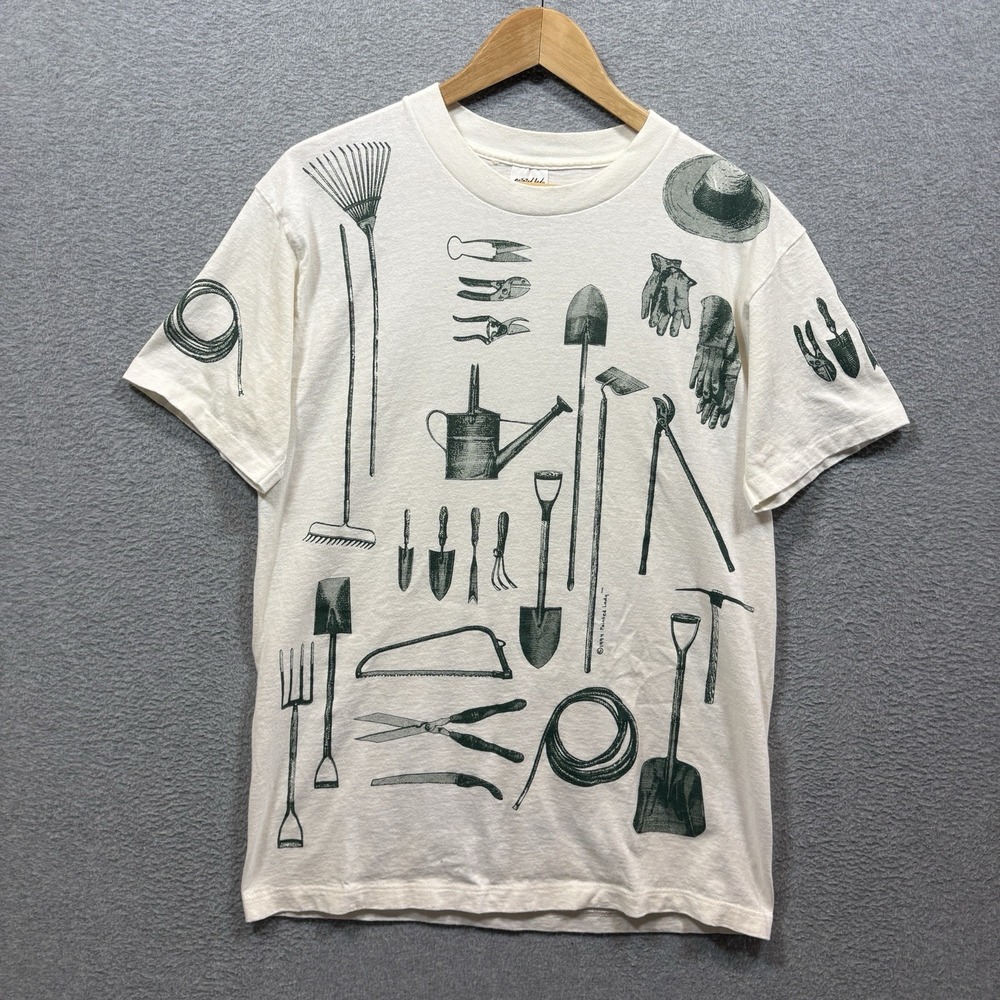 Vintage 1994 Painted Lady Garden Tools AOP T Shirt Large USA Single Stitch 90s